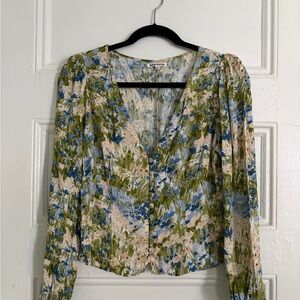 Reformation Blue and Green Floral Blouse